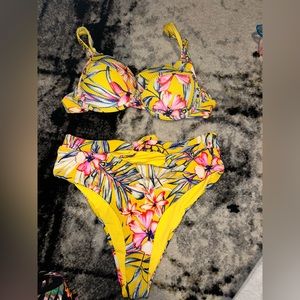 Yellow floral high waisted bikini